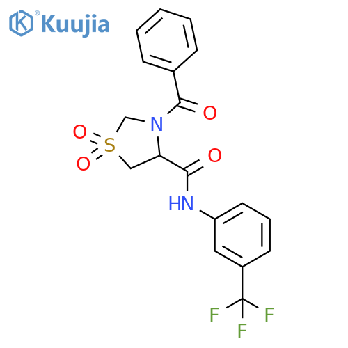 3-benzoyl-1,1-dioxo-N-[3-(trifluoromethyl)phenyl]-1,3-thiazolidine-4-carboxamide structure