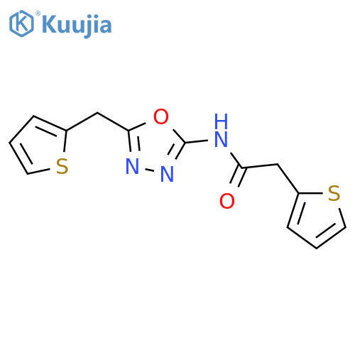 2-(thiophen-2-yl)-N-{5-[(thiophen-2-yl)methyl]-1,3,4-oxadiazol-2-yl}acetamide structure