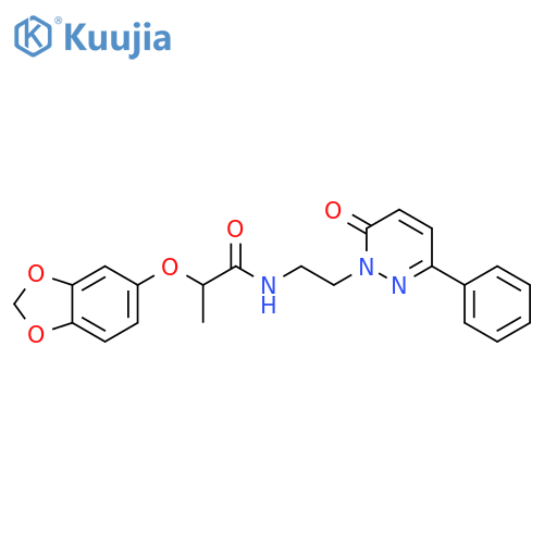 2-(2H-1,3-benzodioxol-5-yloxy)-N-[2-(6-oxo-3-phenyl-1,6-dihydropyridazin-1-yl)ethyl]propanamide structure