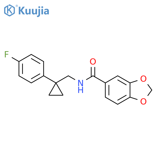 N-{1-(4-fluorophenyl)cyclopropylmethyl}-2H-1,3-benzodioxole-5-carboxamide structure
