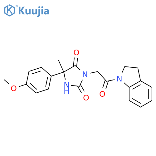 3-[2-(2,3-dihydro-1H-indol-1-yl)-2-oxoethyl]-5-(4-methoxyphenyl)-5-methylimidazolidine-2,4-dione structure