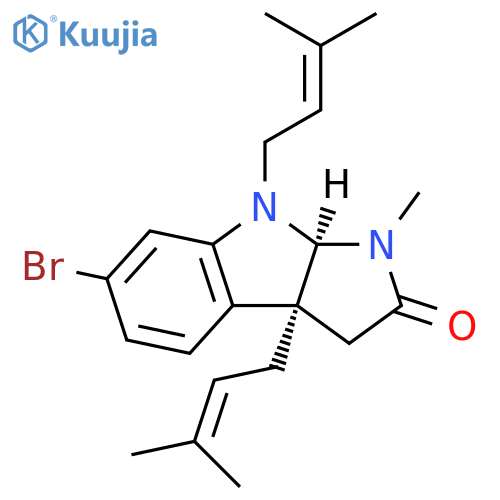 Pyrrolo[2,3-b]indol-2(1H)-one, 6-bromo-3,3a,8,8a-tetrahydro-1-methyl-3a,8-bis(3-methyl-2-buten-1-yl)-, (3aS,8aS)- structure