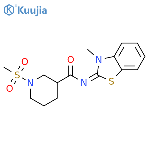 1-methanesulfonyl-N-[(2Z)-3-methyl-2,3-dihydro-1,3-benzothiazol-2-ylidene]piperidine-3-carboxamide structure