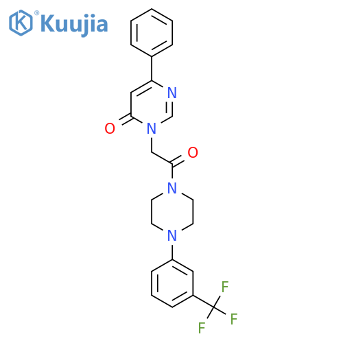 3-(2-oxo-2-{4-[3-(trifluoromethyl)phenyl]piperazin-1-yl}ethyl)-6-phenyl-3,4-dihydropyrimidin-4-one structure