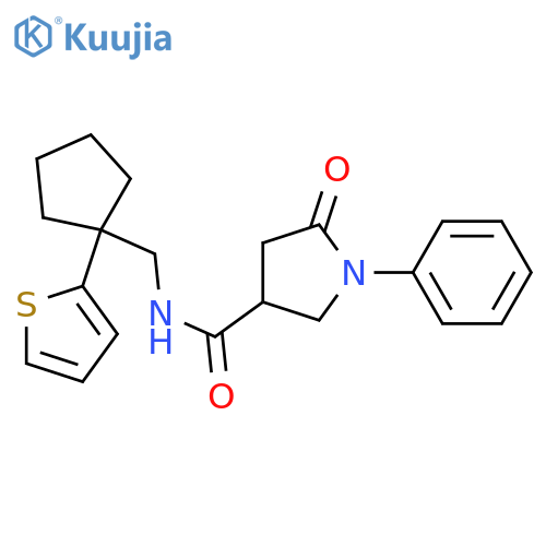5-oxo-1-phenyl-N-{[1-(thiophen-2-yl)cyclopentyl]methyl}pyrrolidine-3-carboxamide structure
