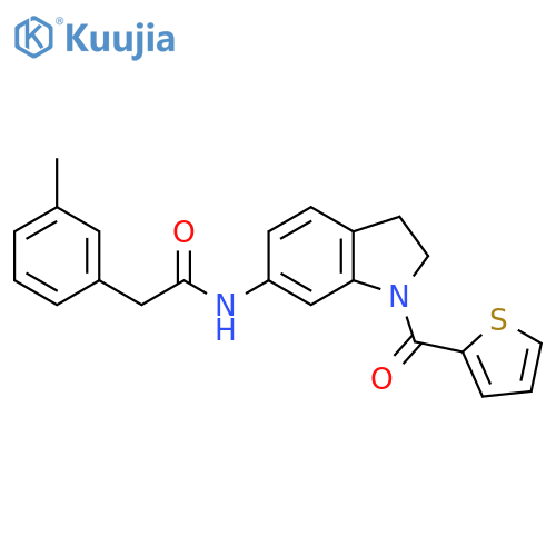 2-(3-methylphenyl)-N-1-(thiophene-2-carbonyl)-2,3-dihydro-1H-indol-6-ylacetamide structure
