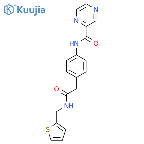 N-[4-({[(thiophen-2-yl)methyl]carbamoyl}methyl)phenyl]pyrazine-2-carboxamide structure
