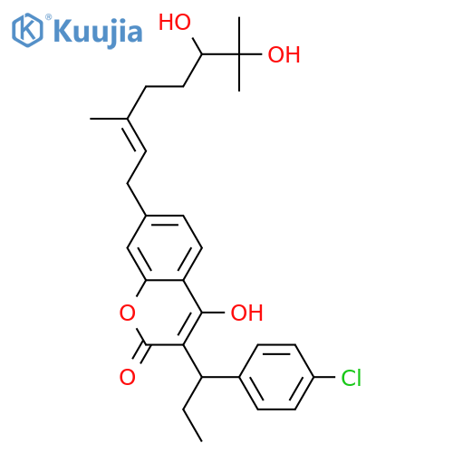 2H-1-Benzopyran-2-one,3-[1-(4-chlorophenyl)propyl]-7-(6,7-dihydroxy-3,7-dimethyl-2-octenyl)-4-hydroxy- structure