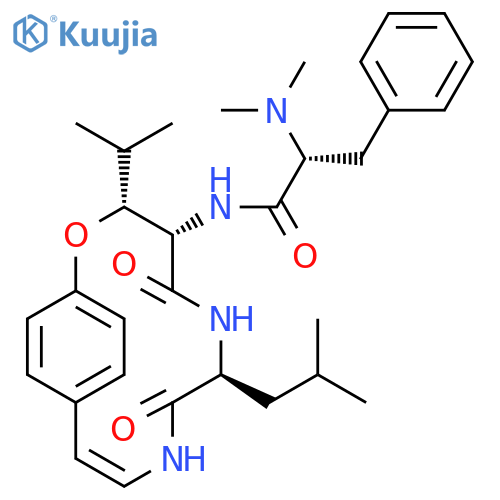 Benzenepropanamide, α-(dimethylamino)-N-[(3R,4S,7S)-3-(1-methylethyl)-7-(2-methylpropyl)-5,8-dioxo-2-oxa-6,9-diazabicyclo[10.2.2]hexadeca-10,12,14,15-tetraen-4-yl]-, (αR)- structure