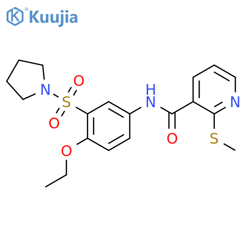 N-[4-ethoxy-3-(pyrrolidine-1-sulfonyl)phenyl]-2-(methylsulfanyl)pyridine-3-carboxamide structure