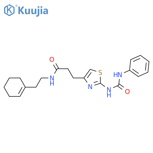 N-[2-(cyclohex-1-en-1-yl)ethyl]-3-{2-[(phenylcarbamoyl)amino]-1,3-thiazol-4-yl}propanamide structure