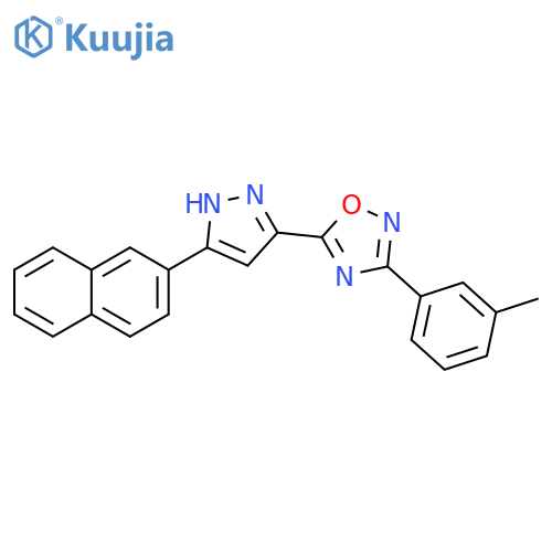 3-(3-methylphenyl)-5-[3-(naphthalen-2-yl)-1H-pyrazol-5-yl]-1,2,4-oxadiazole structure