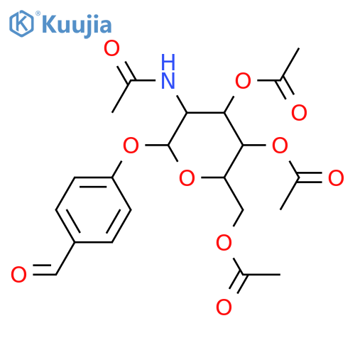 Acetic acid 3-acetoxy-2-acetoxymethyl-5-acetylamino-6-(4-formyl-phenoxy)-tetrahydro-pyran-4-yl ester structure