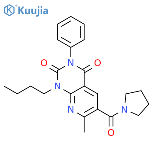 Pyrido[2,3-d]pyrimidine-2,4(1H,3H)-dione,1-butyl-7-methyl-3-phenyl-6-(1-pyrrolidinylcarbonyl)- structure