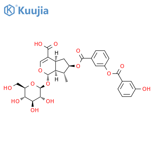 Cyclopenta[c]pyran-4-carboxylicacid, 1-(b-D-glucopyranosyloxy)-1,4a,5,6,7,7a-hexahydro-6-[[3-[(3-hydroxybenzoyl)oxy]benzoyl]oxy]-7-methyl-,(1S,4aS,6R,7R,7aS)- (9CI) structure