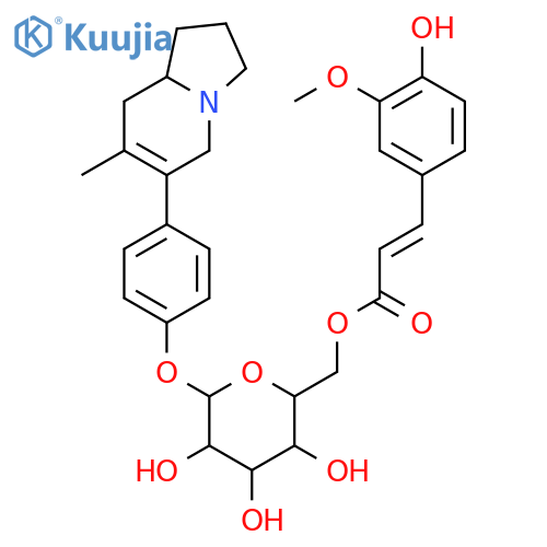 b-D-Glucopyranoside,4-(1,2,3,5,8,8a-hexahydro-7-methyl-6-indolizinyl)phenyl,6-[3-(4-hydroxy-3-methoxyphenyl)-2-propenoate], [1(S),6(E)]- (9CI) structure