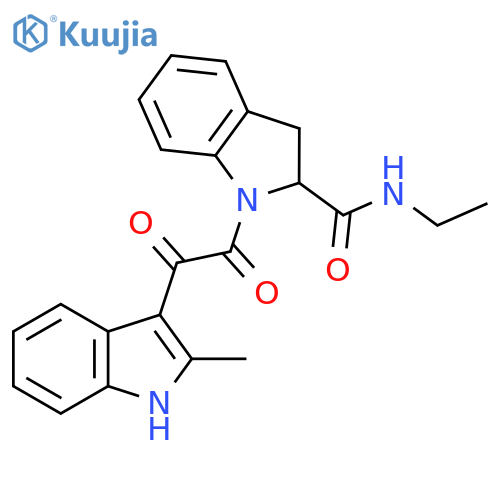 N-ethyl-1-[2-(2-methyl-1H-indol-3-yl)-2-oxoacetyl]-2,3-dihydro-1H-indole-2-carboxamide structure