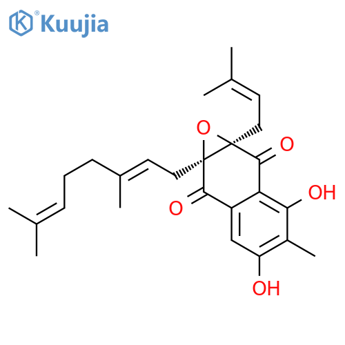 Naphth[2,3-b]oxirene-2,7-dione,7a-[(2E)-3,7-dimethyl-2,6-octadien-1-yl]-1a,7a-dihydro-3,5-dihydroxy-4-methyl-1a-(3-methyl-2-buten-1-yl)-,(1aR,7aS)-rel-(+)- structure