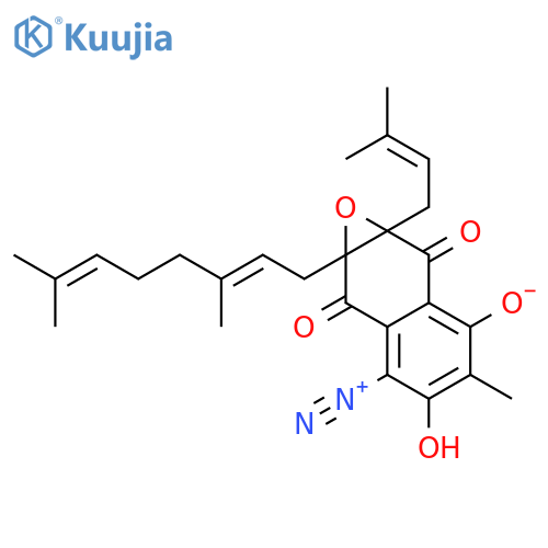 Naphth[2,3-b]oxirene-2,4,7(3H)-trione,3-diazo-1a-[(2E)-3,7-dimethyl-2,6-octadienyl]-1a,7a-dihydro-6-hydroxy-5-methyl-7a-(3-methyl-2-butenyl)-,(1aR,7aS)-rel-(+)- (9CI) structure