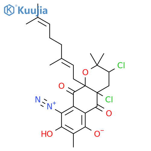 2H-Naphtho[2,3-b]pyran-5,8,10(9H)-trione,3,4a-dichloro-9-diazo-10a-[(2E)-3,7-dimethyl-2,6-octadien-1-yl]-3,4,4a,10a-tetrahydro-6-hydroxy-2,2,7-trimethyl-,(3R,4aR,10aS)- structure