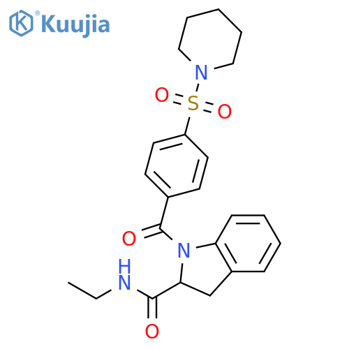 N-ethyl-1-[4-(piperidine-1-sulfonyl)benzoyl]-2,3-dihydro-1H-indole-2-carboxamide structure