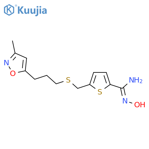 (Z)-N'-hydroxy-5-({3-(3-methyl-1,2-oxazol-5-yl)propylsulfanyl}methyl)thiophene-2-carboximidamide structure