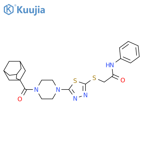 2-({5-[4-(adamantane-1-carbonyl)piperazin-1-yl]-1,3,4-thiadiazol-2-yl}sulfanyl)-N-phenylacetamide structure