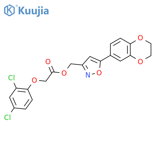 [5-(2,3-dihydro-1,4-benzodioxin-6-yl)-1,2-oxazol-3-yl]methyl 2-(2,4-dichlorophenoxy)acetate structure