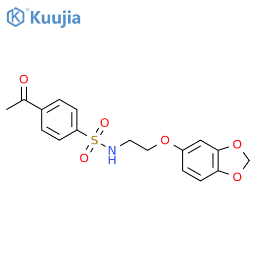 4-acetyl-N-[2-(2H-1,3-benzodioxol-5-yloxy)ethyl]benzene-1-sulfonamide structure