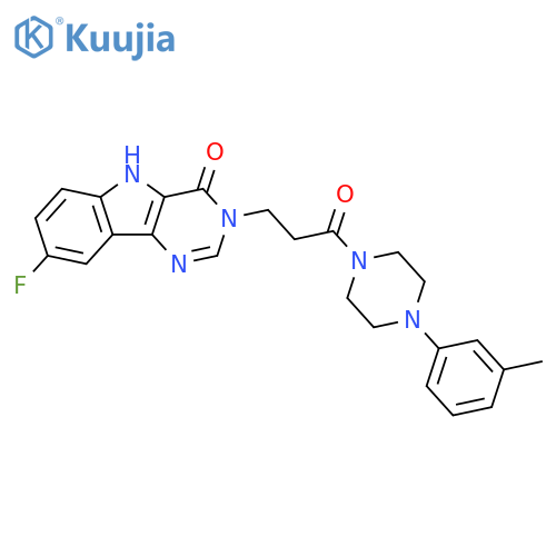 8-fluoro-3-{3-[4-(3-methylphenyl)piperazin-1-yl]-3-oxopropyl}-3H,4H,5H-pyrimido[5,4-b]indol-4-one structure