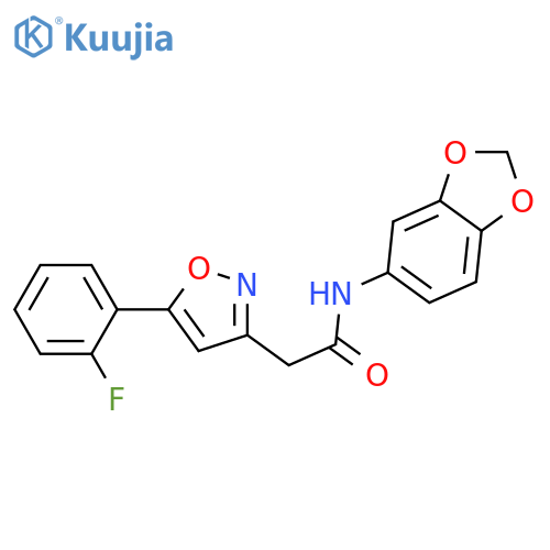 N-(2H-1,3-benzodioxol-5-yl)-2-[5-(2-fluorophenyl)-1,2-oxazol-3-yl]acetamide structure