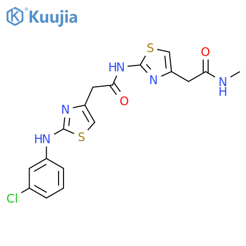 2-[2-(2-{2-[(3-chlorophenyl)amino]-1,3-thiazol-4-yl}acetamido)-1,3-thiazol-4-yl]-N-methylacetamide structure