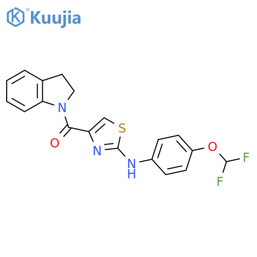 N-[4-(difluoromethoxy)phenyl]-4-(2,3-dihydro-1H-indole-1-carbonyl)-1,3-thiazol-2-amine structure