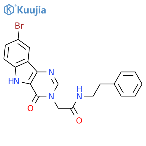 2-{8-bromo-4-oxo-3H,4H,5H-pyrimido[5,4-b]indol-3-yl}-N-(2-phenylethyl)acetamide structure