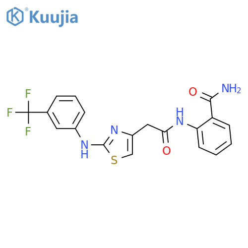 2-[2-(2-{[3-(trifluoromethyl)phenyl]amino}-1,3-thiazol-4-yl)acetamido]benzamide structure