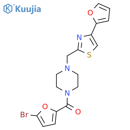 1-(5-bromofuran-2-carbonyl)-4-{4-(furan-2-yl)-1,3-thiazol-2-ylmethyl}piperazine structure