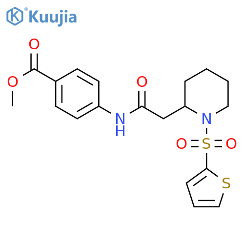 methyl 4-{2-1-(thiophene-2-sulfonyl)piperidin-2-ylacetamido}benzoate structure