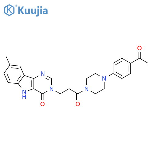 3-{3-[4-(4-acetylphenyl)piperazin-1-yl]-3-oxopropyl}-8-methyl-3H,4H,5H-pyrimido[5,4-b]indol-4-one structure