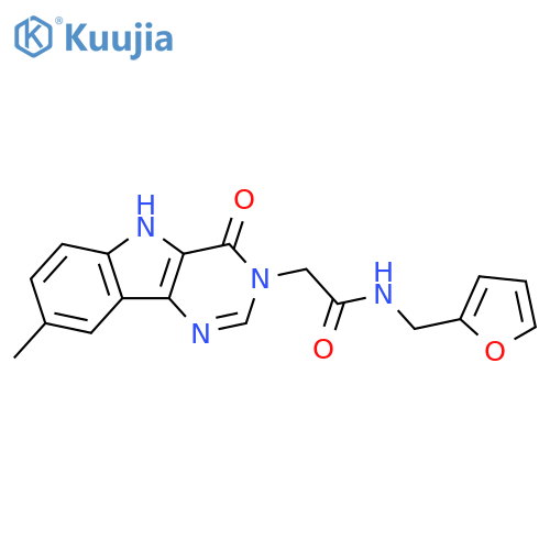 N-[(furan-2-yl)methyl]-2-{8-methyl-4-oxo-3H,4H,5H-pyrimido[5,4-b]indol-3-yl}acetamide structure
