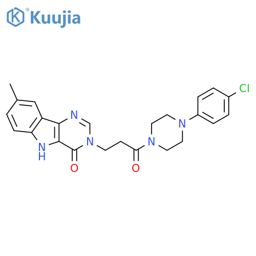 3-{3-[4-(4-chlorophenyl)piperazin-1-yl]-3-oxopropyl}-8-methyl-3H,4H,5H-pyrimido[5,4-b]indol-4-one structure