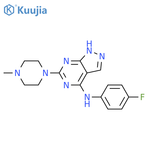 N-(4-fluorophenyl)-6-(4-methylpiperazin-1-yl)-1H-pyrazolo[3,4-d]pyrimidin-4-amine structure