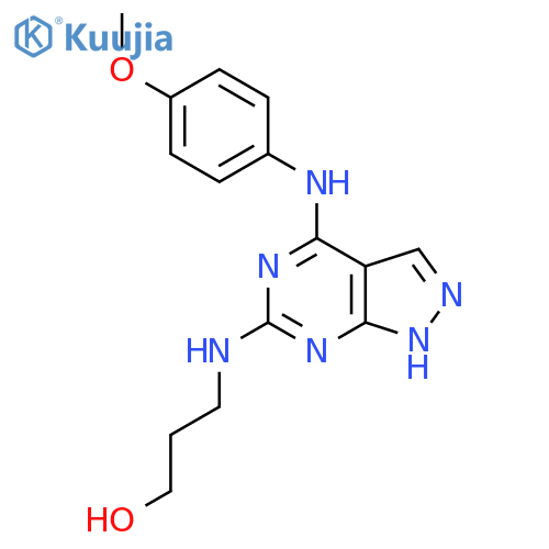 3-({4-[(4-methoxyphenyl)amino]-1H-pyrazolo[3,4-d]pyrimidin-6-yl}amino)propan-1-ol structure