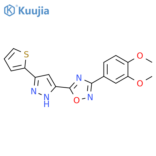 3-(3,4-dimethoxyphenyl)-5-[3-(thiophen-2-yl)-1H-pyrazol-5-yl]-1,2,4-oxadiazole structure