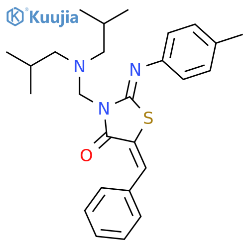 4-Thiazolidinone,3-[[bis(2-methylpropyl)amino]methyl]-2-[(4-methylphenyl)imino]-5-(phenylmethylene)- structure