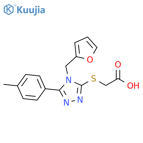 2-({4-(furan-2-yl)methyl-5-(4-methylphenyl)-4H-1,2,4-triazol-3-yl}sulfanyl)acetic acid structure