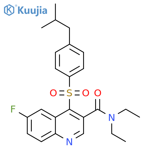 N,N-diethyl-6-fluoro-4-[4-(2-methylpropyl)benzenesulfonyl]quinoline-3-carboxamide structure