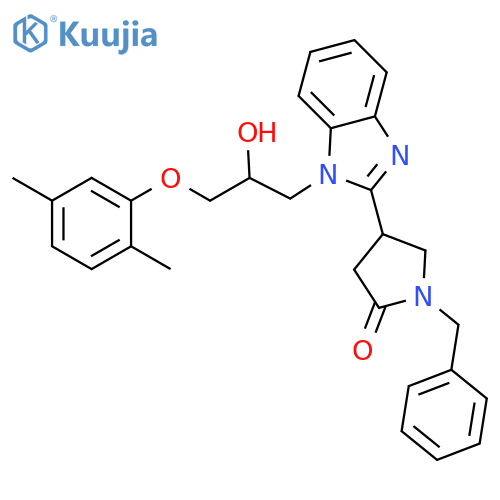 1-benzyl-4-{1-[3-(2,5-dimethylphenoxy)-2-hydroxypropyl]-1H-1,3-benzodiazol-2-yl}pyrrolidin-2-one structure