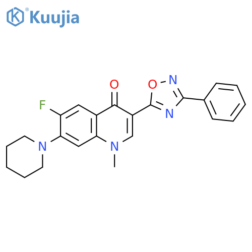 6-fluoro-1-methyl-3-(3-phenyl-1,2,4-oxadiazol-5-yl)-7-(piperidin-1-yl)-1,4-dihydroquinolin-4-one structure