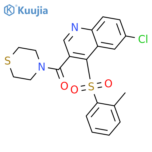 6-chloro-4-(2-methylbenzenesulfonyl)-3-(thiomorpholine-4-carbonyl)quinoline structure