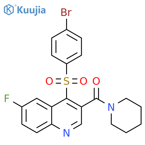 4-(4-bromobenzenesulfonyl)-6-fluoro-3-(piperidine-1-carbonyl)quinoline structure